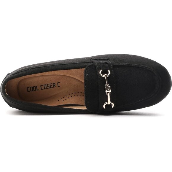 Women's Black Fabric Arch Support Casual Slip on Buckle Comfort Penny Loafers - Picture 5 of 6